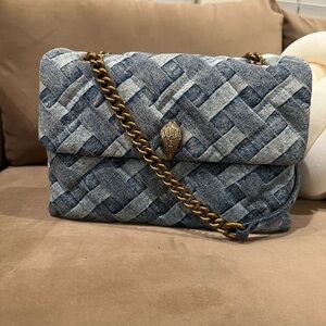 Kurt Geiger Blue Crossbody Bag with Woven Denim Fabric and Gold Hardware